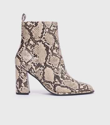 London Rebel Beige Snake Heeled Ankle Boot