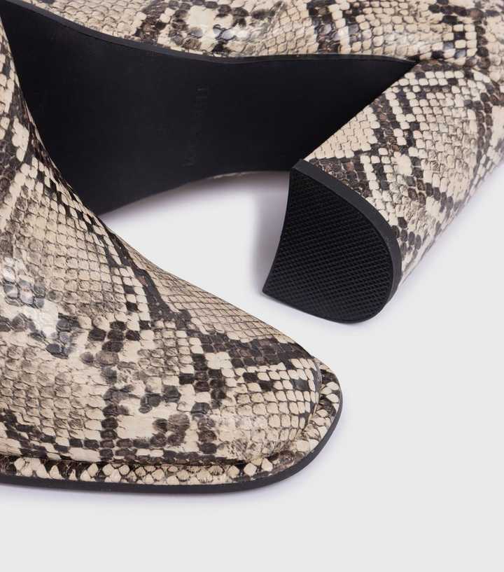 London Rebel Beige Snake Heeled Ankle Boot