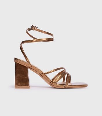 London Rebel Bronze Strappy Block Heel Sandals New Look