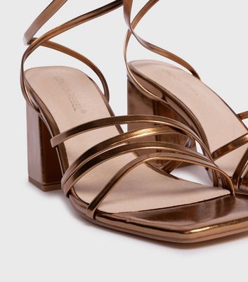 London Rebel Bronze Strappy Block Heel Sandals New Look