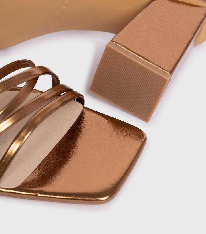High Heels Bronze Low Heel Sandals Porcha Bronze Metallic Leather Block  Heel Pump