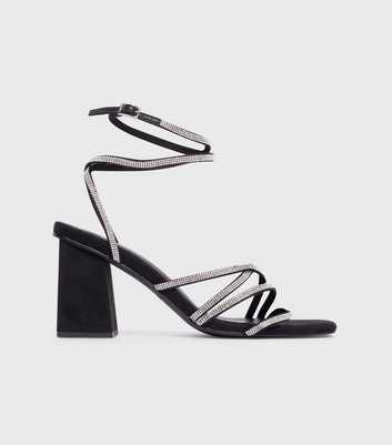 London Rebel Black Sparkle Strappy Heeled Sandal