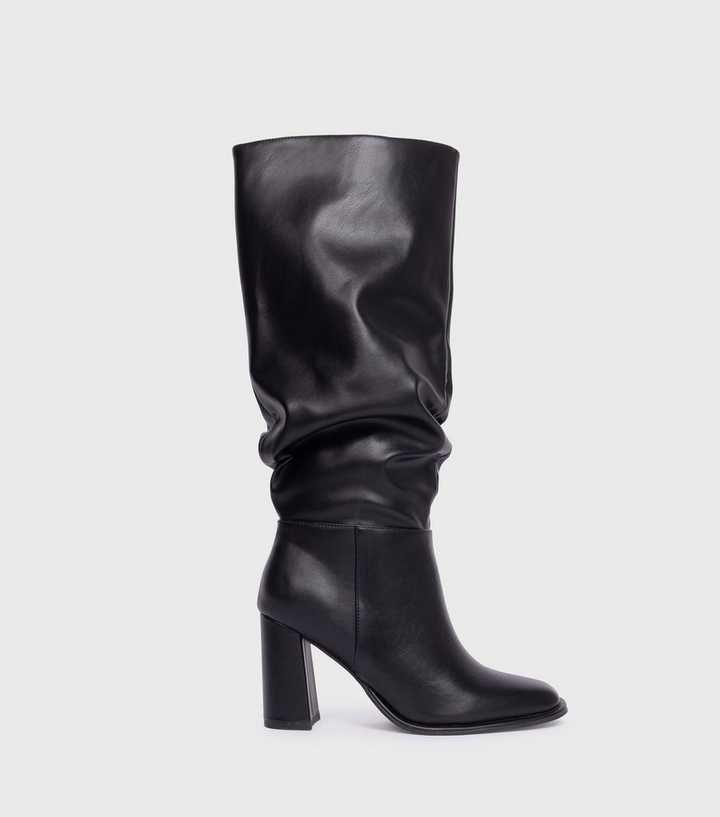 Knee High Boots Black Slouch Boots Heel ALESSIA BELOW KNEE HIGH