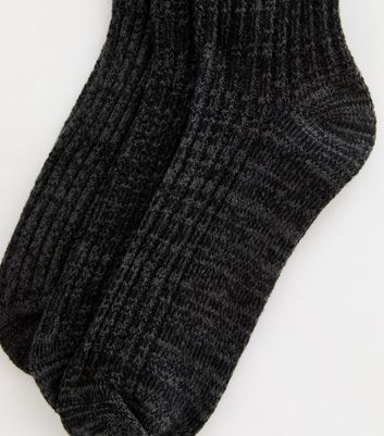 Men's Pack of 3 Heavyweight Black Ribbed Socks New Look