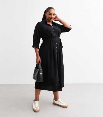 Curves Black Pleated Shirt Dress