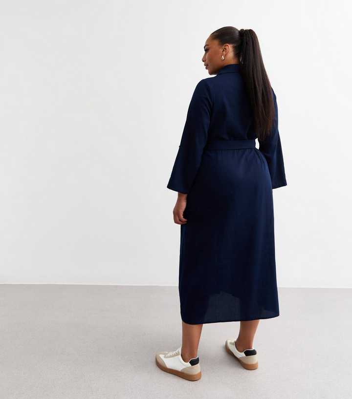 new look blue pleated dress 414-5 KLARA pleated dress with a belt and a neckline - royal blue