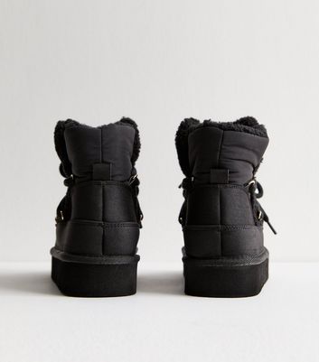 Black Faux Shearling Faux Fur Lined Borg Boots New Look