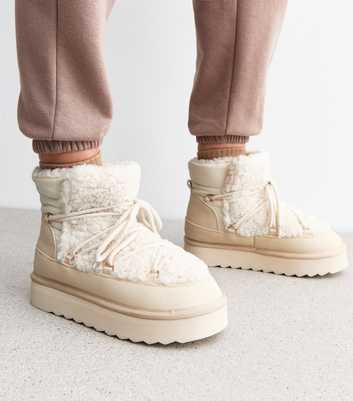 Off White Faux Shearling Faux Fur Lined Borg Boots