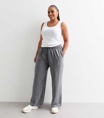 Curves Grey Pintucked Wide Leg Joggers