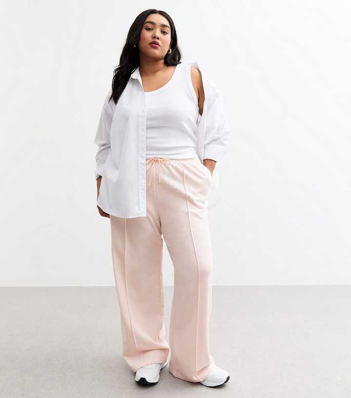Curves Pink Pintucked Wide Leg Joggers
