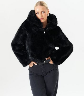 Gini London Black Faux Fur Cropped Jacket New Look