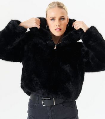 Black fur cropped jacket hotsell