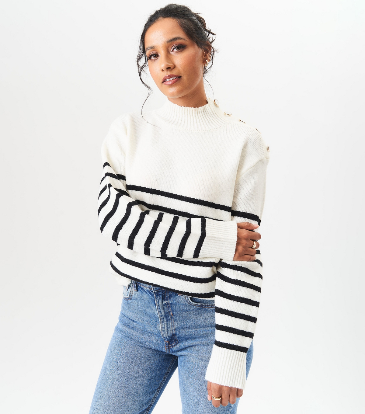 Gini London Women's Cream Striped Oversized Jumper New Look Medium