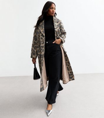 Curves Brushed Leopard Print Longline Coat New Look