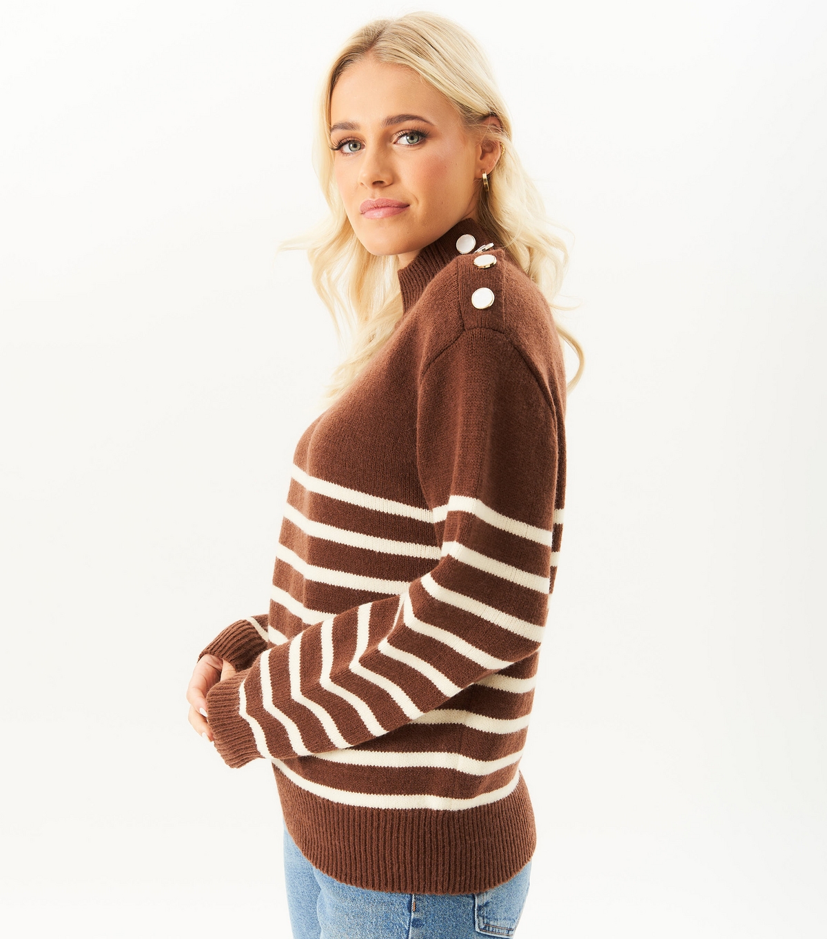 Gini London Women's Rust Brown Striped Oversized Jumper New Look Large