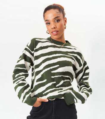 Gini London Green Zebra Knit Oversized Jumper