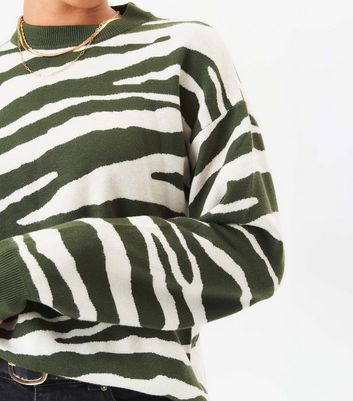 Current Air Gold/Green Zebra Animal Print popular Ribbed Sweater with Puff Sleeve-Small