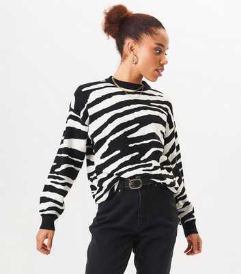 Gini London Black Zebra Knit Oversized Jumper 