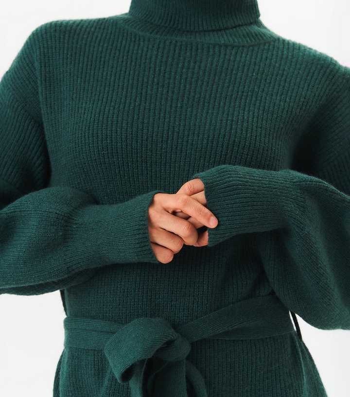 Gini London Green Chunky Knit Jumper Dress | New Look