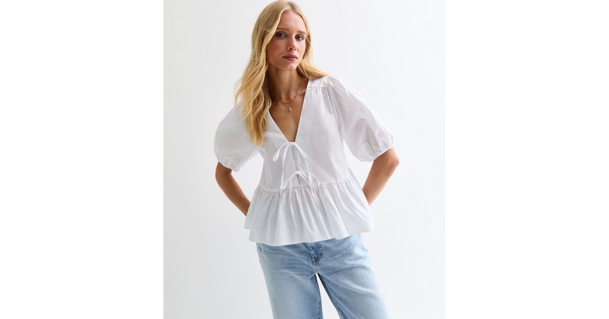 Sleeveless Peplum Hem Top: White