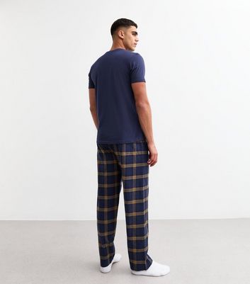 Men's Navy Regular Cotton Long Pyjama Set New Look