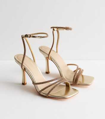 Truffle Gold Diamante Detail Fluted Heel Sandals