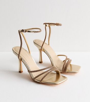 Truffle Gold Diamante Detail Fluted Heel Sandals New Look