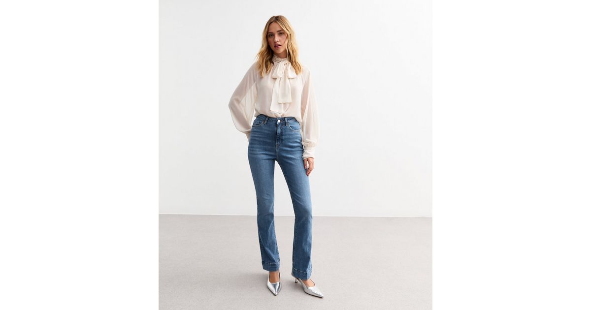 Blue Flared Buckle Jeans