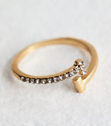 Gold Tone Diamanté Hug Ring New Look