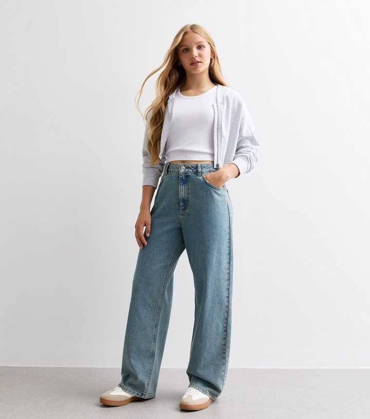 Girls Blue Tinted Wide Leg Jeans