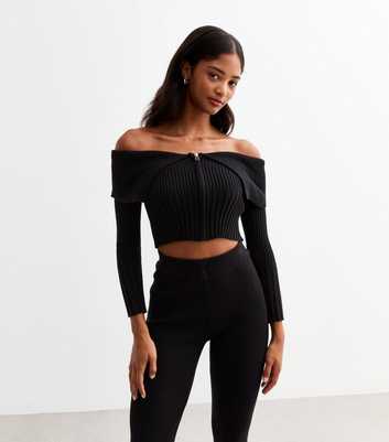 Cameo Rose Zip-Through Bardot Jumper