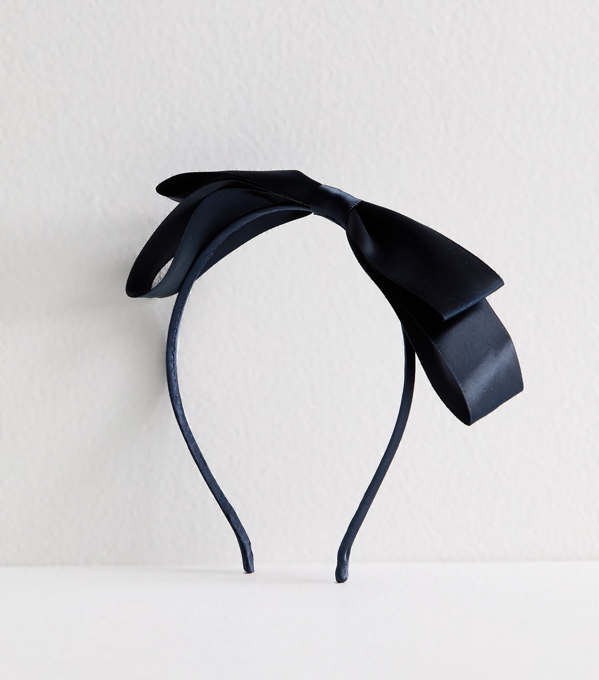 Navy Slim Satin Bow Headband New Look