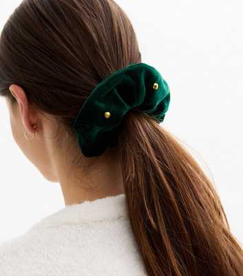 Green Christmas Velvet Bell Wreath Hair Scrunchie