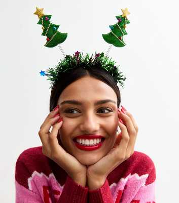 Green Christmas Tree Bopper Tinsel Headband