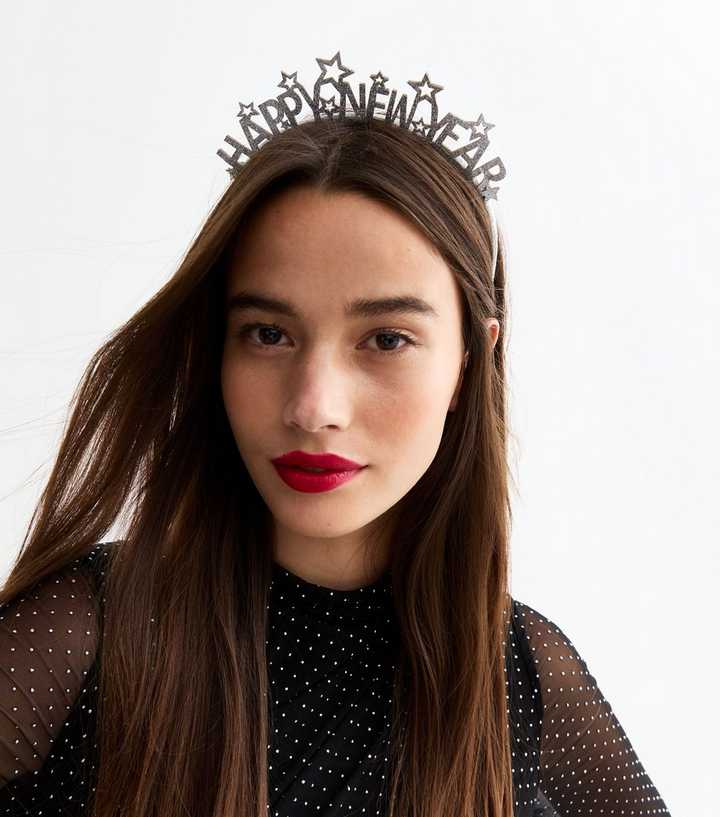 Silver Happy New Year Glitter Headband