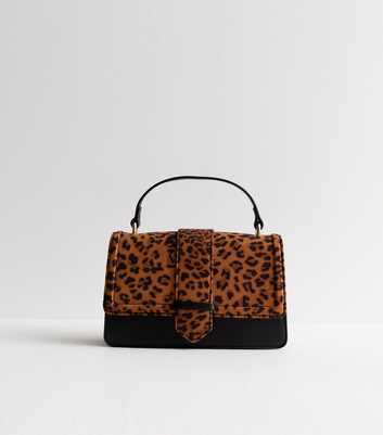 Brown Leopard Print Top Handle Cross Body Bag