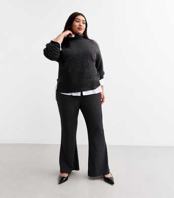 Curves Black Rib Flared Leggings