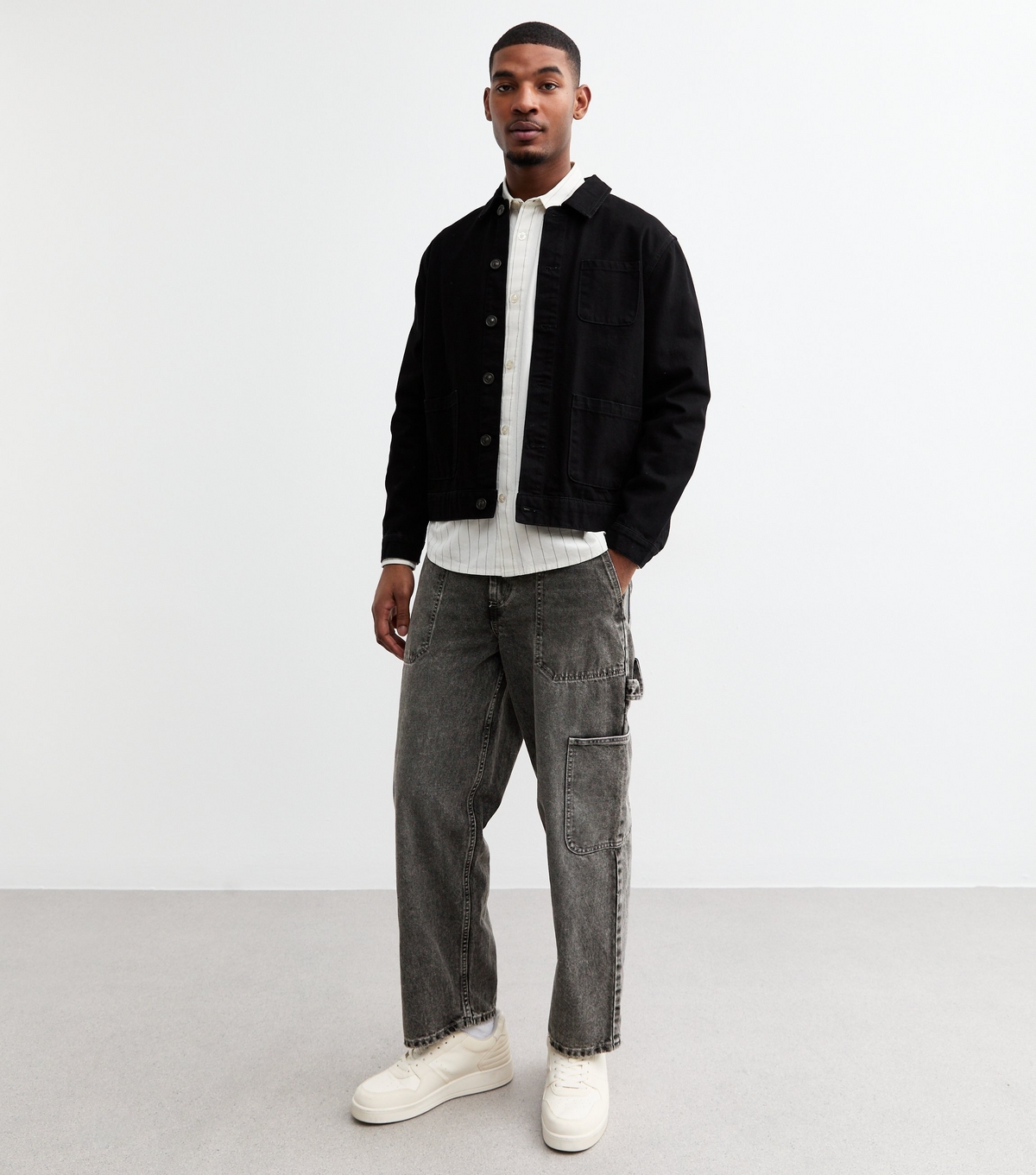 Men's Grey Relaxed Carpenter Jeans New Look
