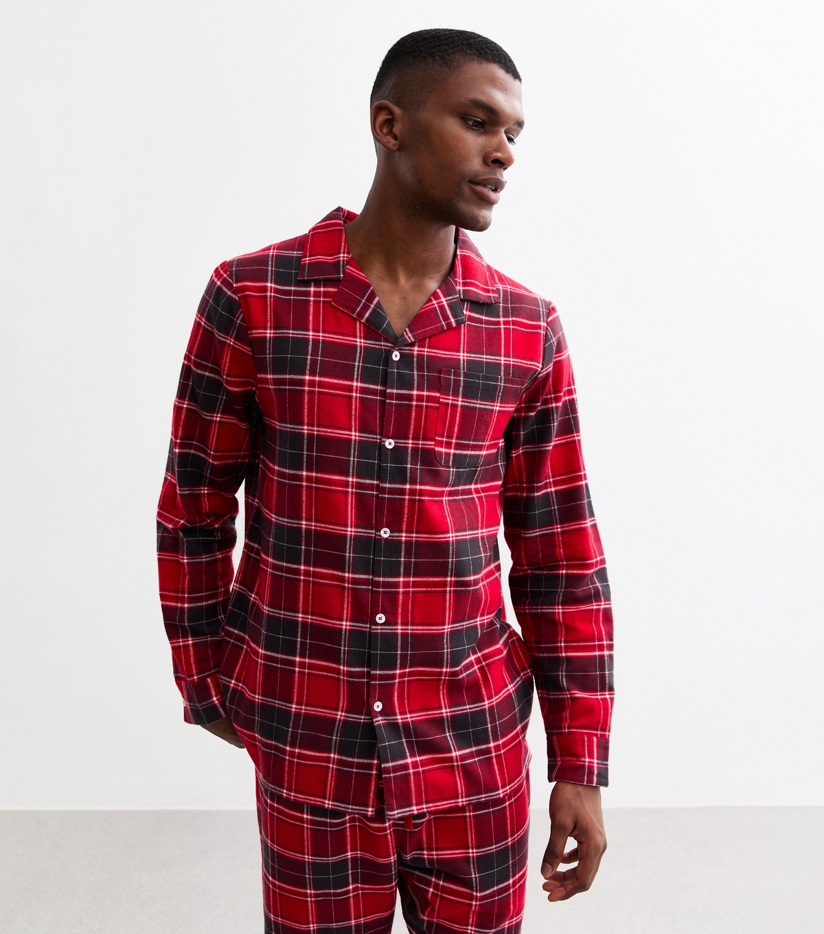 Men's Red Checked Brushed Cotton Pyjama Set New Look