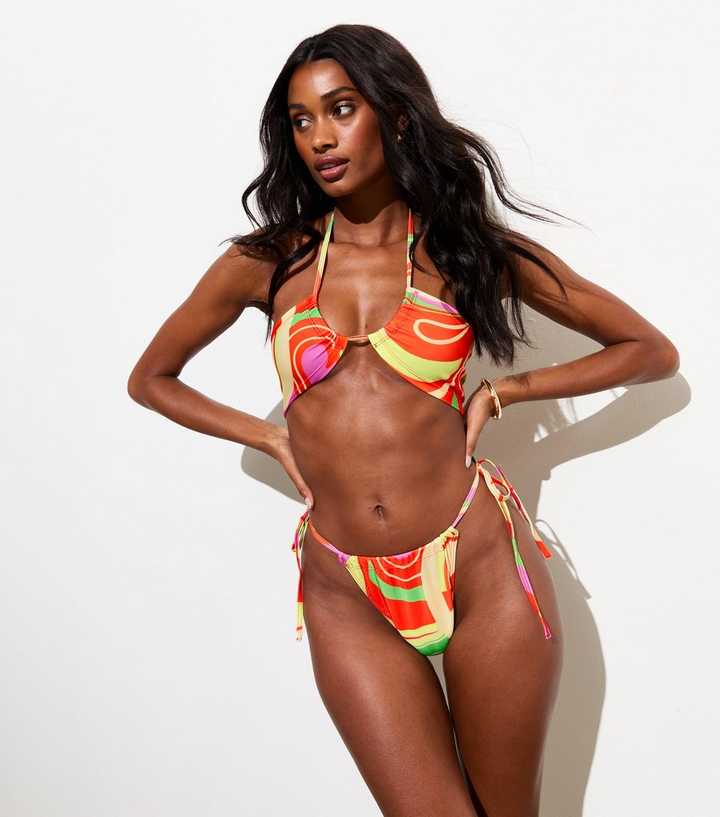 Gini London Multicoloured Swirl Print Bikini Bottoms