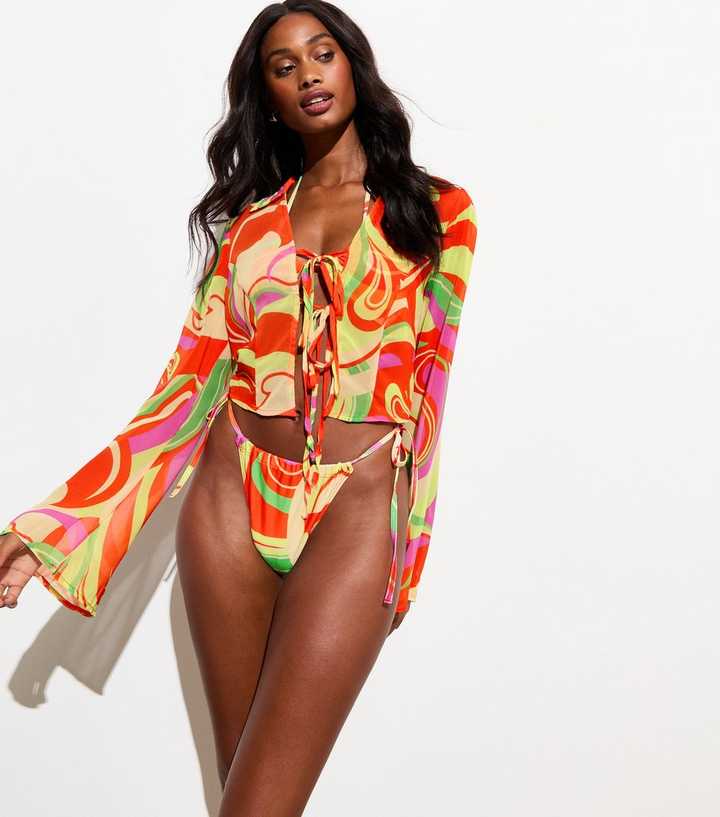 Gini London Multicoloured Swirl Print Long Sleeve Beach Top