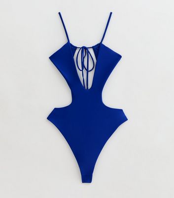 Gini London Blue Wrap Plunge Swimsuit New Look