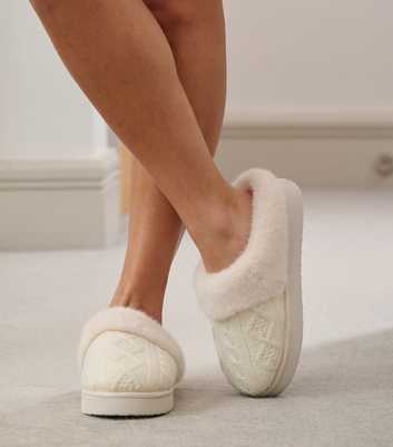 Loungeable Cream Cable Knit Chunky Mule Slippers