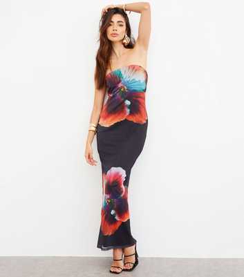 WKNDGIRL Black Floral print Bandeau Maxi Dress