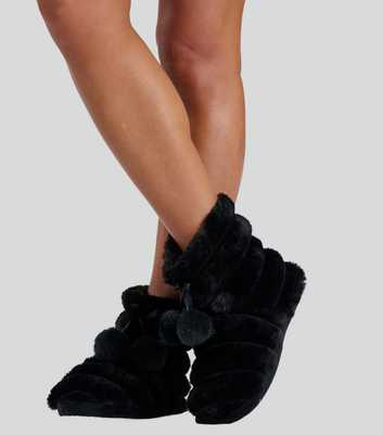 Loungeable Black Faux Fur Bootie Slippers 