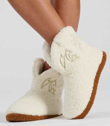 Loungeable Cream Cowboy Boot Borg Slippers