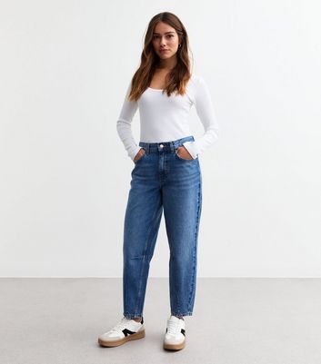 Petite Blue Denim Barrel Leg Jeans New Look