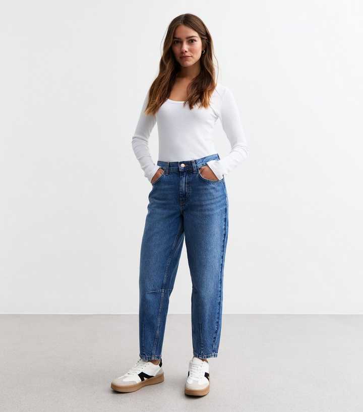 Petite Blue Denim Barrel Leg Jeans 