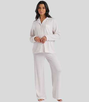 Loungeable Cream Marl Long Sleeve Buttoned Pyjama Set