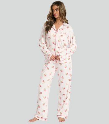 Loungeable Pink Mistletoe Print Pyjama Set New Look